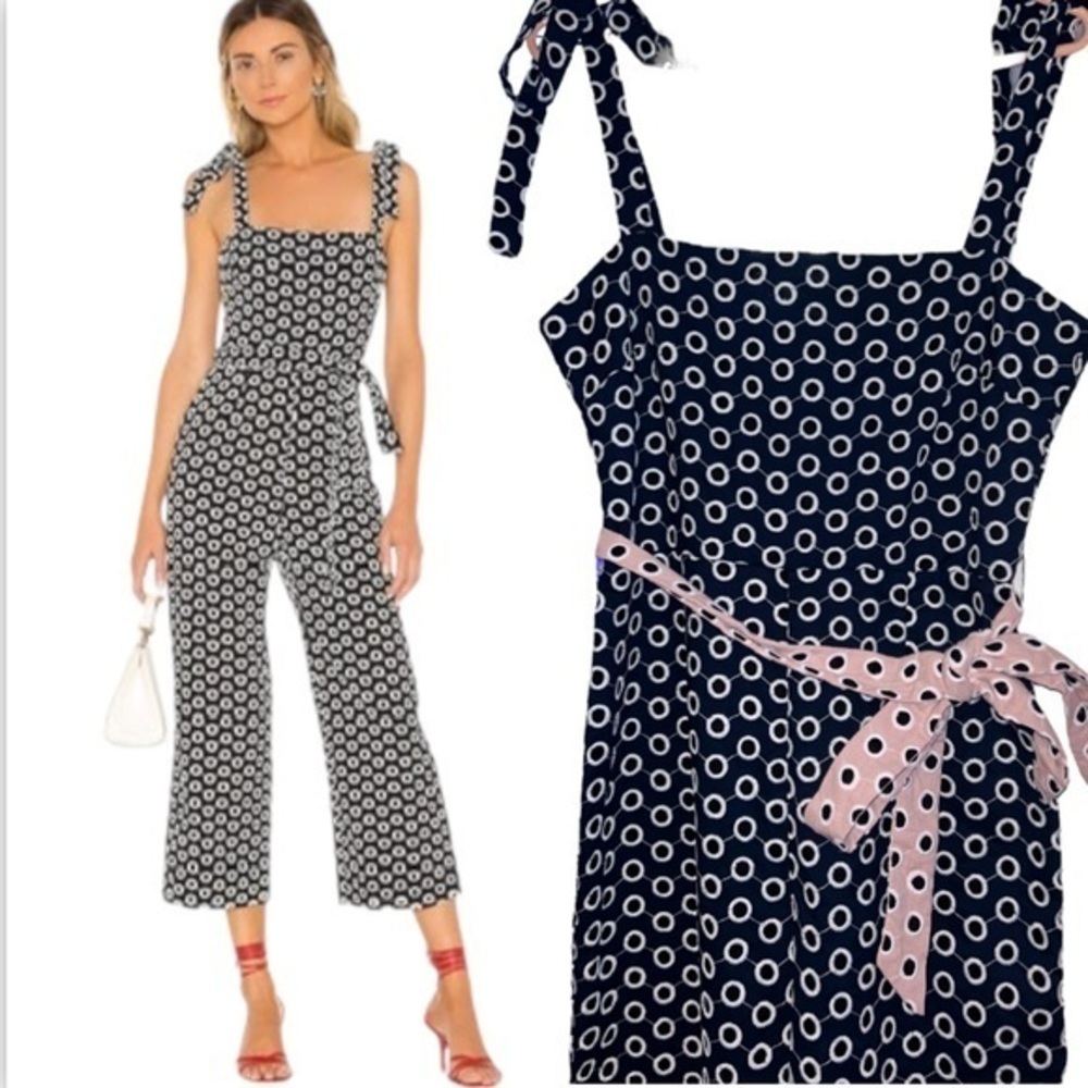 NWOT Lovers + Friends WILLA JUMPSUIT in Navy white pink belt size small